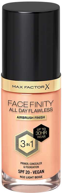 "Max Factor Facefinity 3in1 Primer, korektorius ir makiažo pagrindas 32-Light rusvai gelsvas" 30ml