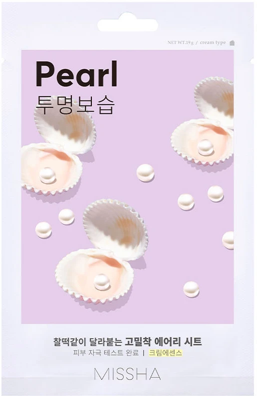 Missha Airy Fit Sheet Mask Pearl lakštinė veido kaukė su perlų ekstraktu, 19 g