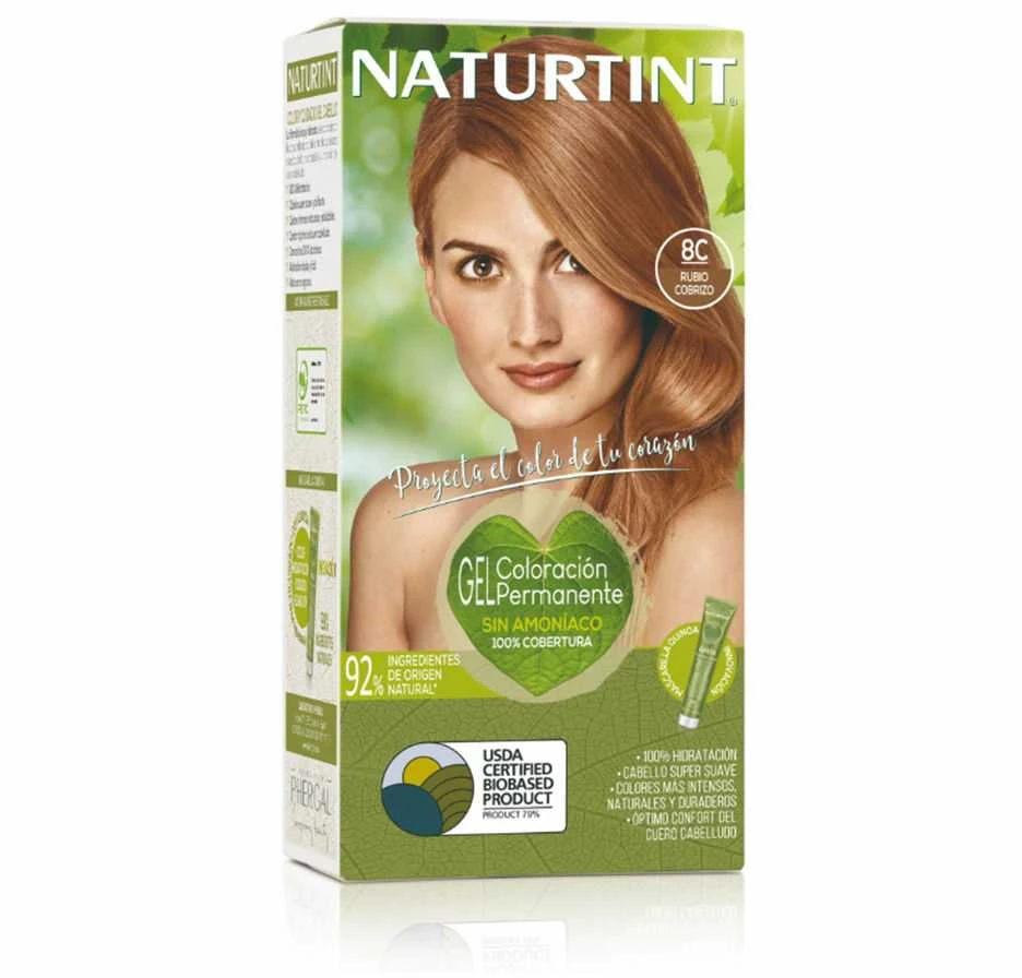 Naturtint 8C 150ml pakuotė su vario atspalvio plaukų modeliu