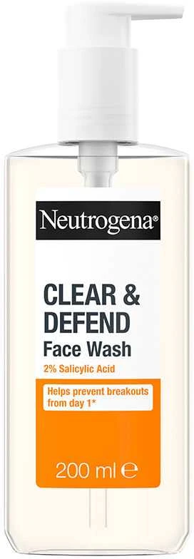 Neutrogena Clear & Defend 2% salicilo rūgšties veido prausimosi gelis unisex, 200 ml