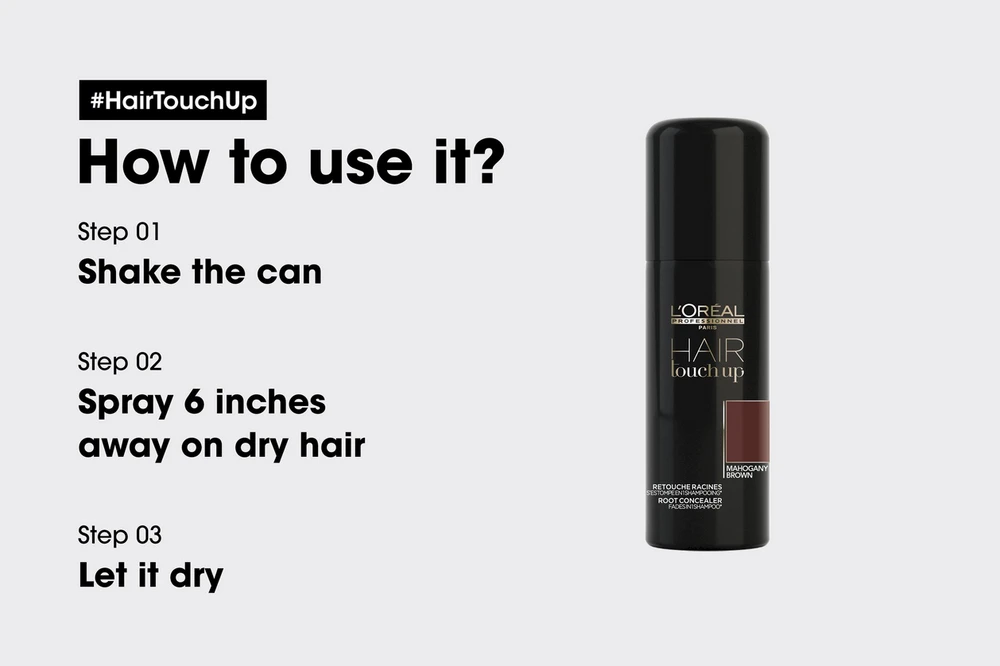 Purškiami dažai ataugusioms plaukų šaknims maskuoti  L'oreal Professionnel Hair Touch Up, kaštono ruda spalva, 75 ml