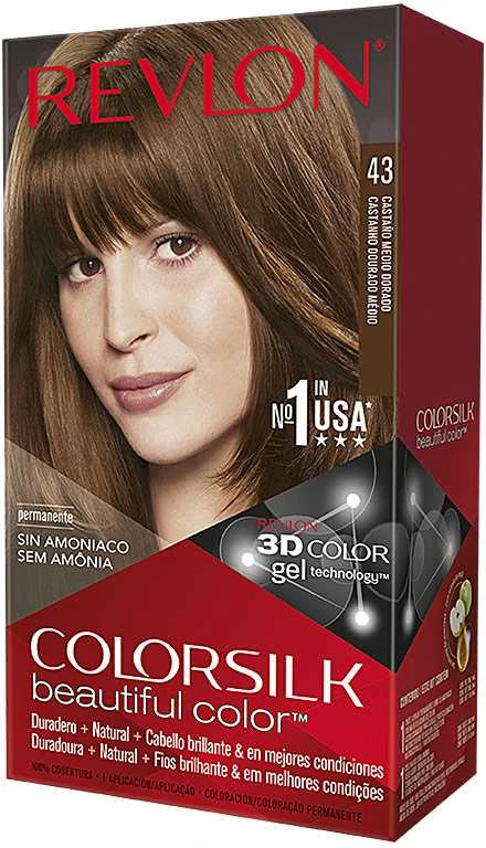 Plaukų dažai "Revlon Colorsilk" be amoniako 43 Vidutinio aukso rudumo ruda