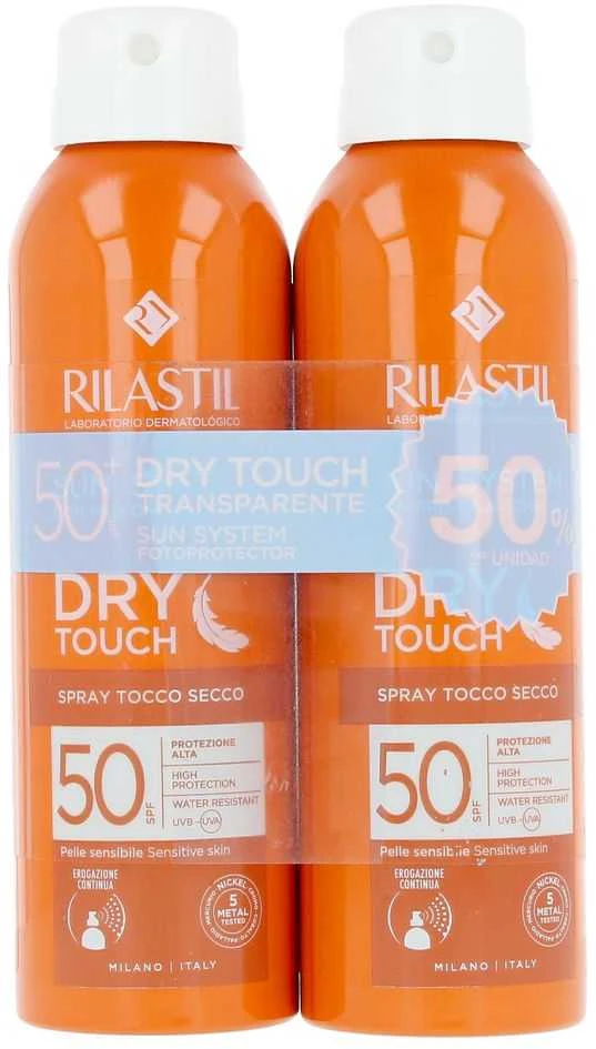 Rilastil Sun System Dry Touch Purškiklis SPF 50 apsauga nuo saulės, 2 x 200 ml