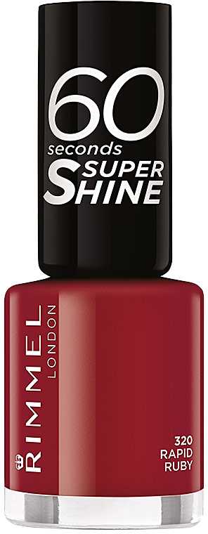 Rimmel London 60 Seconds Super Shine Nagų lakas Moterims 8 ml, 320 Rapid Ruby