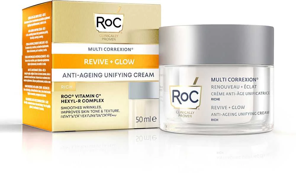 ROC Multi Correxion Anti-Ageing Unifying Cream Rich kremas nuo senėjimo sausai ir dehidratuotai odai, 50 ml