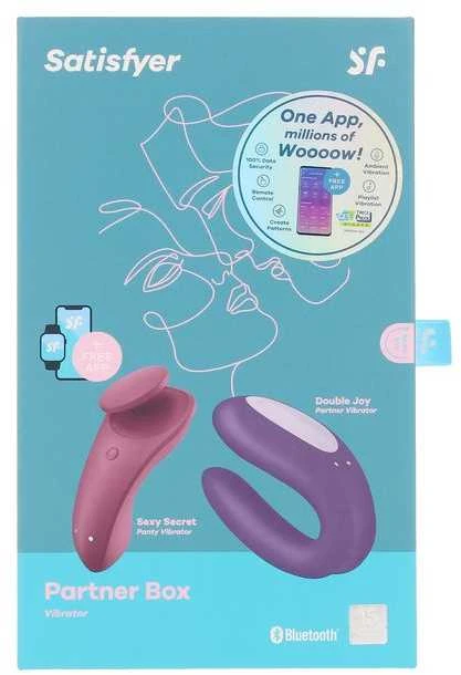 Satisfyer Partner Box 1 komplektas Sexy Secret Kelnaitės Vibratorius + Double Joy Partner Vibratorius