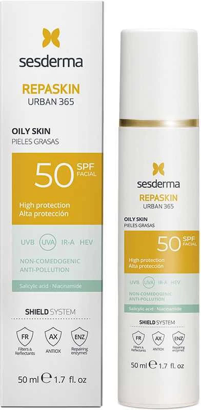 Sesderma Repaskin Urban 365 Photoprotector Oily Skin Spf50 veido kremas nuo saulės riebiai odai 50ml