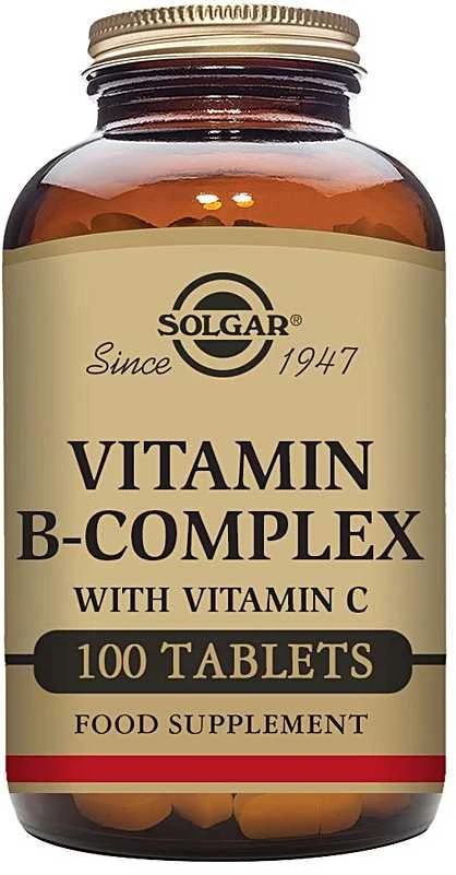Solgar B-grupės vitaminų kompleksas su vitaminu C 100 tbl.