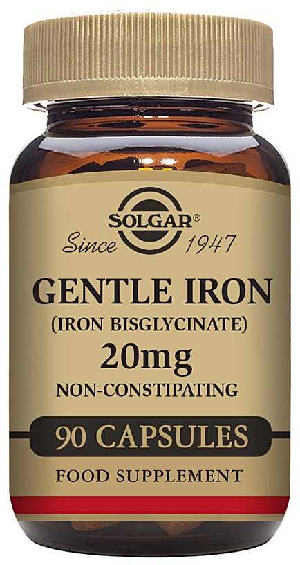 "Solgar Gentle Iron" (geležies bisglicinatas) 20 mg augalinės kapsulės - pakuotė po 90 vnt
