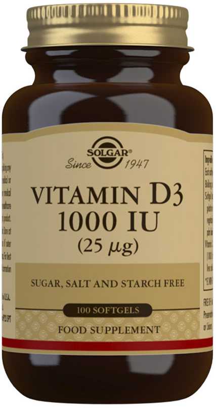 Solgar Vitaminas D3 1000IU 100 kapsulių