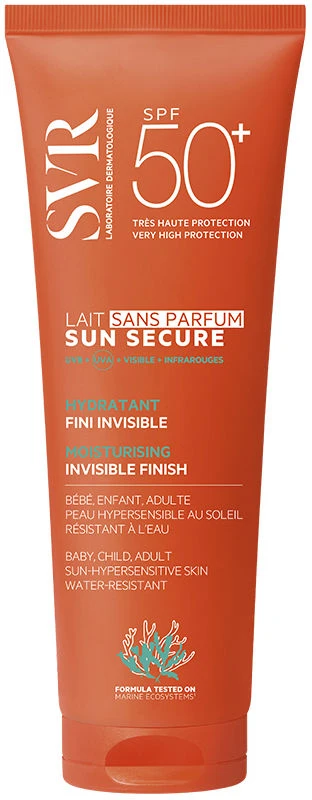 SVR Sun Secure SPF 50+ Moisturising Invisible Finish Fragrance-Free apsauginis kremas nuo saulės, 250 ml