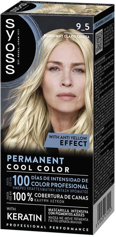 Syoss Permanent Cool Color 9.5 - labai šviesi pelenų rubino spalva, 1 vnt.