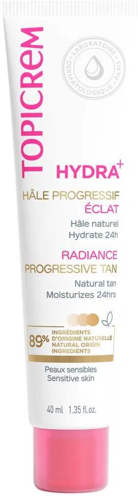 Topicrem HYDRA+ Radiance Progressive Tan drėkinantis savaiminio įdegio kremas jautriai veido odai, 40 ml