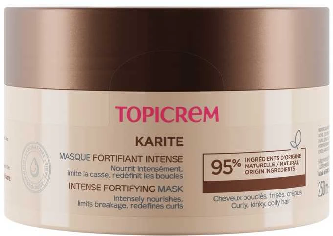 Topicrem Karité Intense Fortifying Mask stiprinamoji plaukų kaukė garbanotiems plaukams, 250 ml
