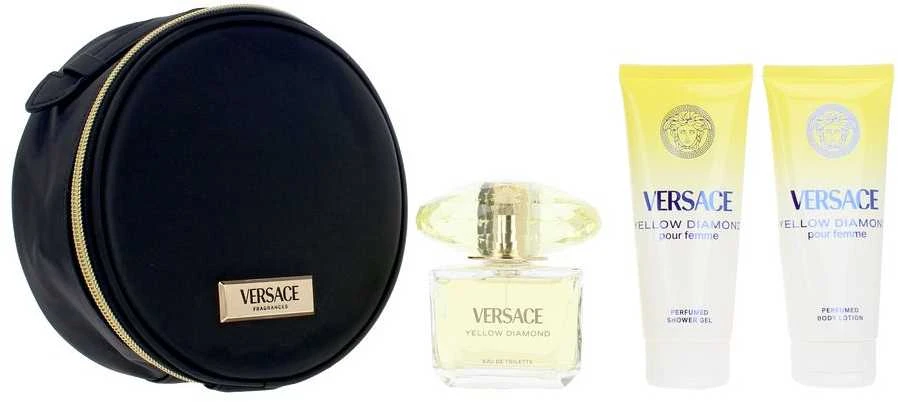 Versace Geltona Diamond rinkinys moterims (EDT, 90 ml + dušo želė, 100 ml + kūno losjonas, 100 ml + kosmetinė)