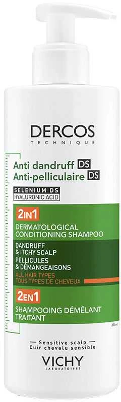 Vichy Dercos Nuo pleiskanų 2 in 1 Šampūnas + Conditioner šampūnas–kondicionierius pleiskanojančiai galvos odai, 390 ml