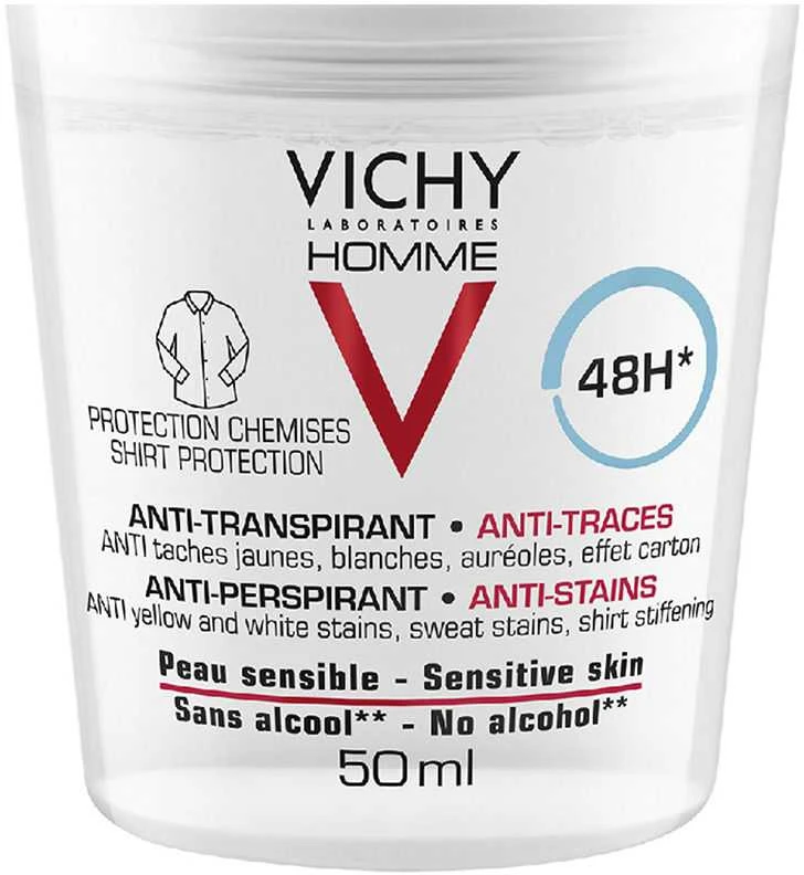 Vichy Homme antiperspirantas – pakuotės etiketė