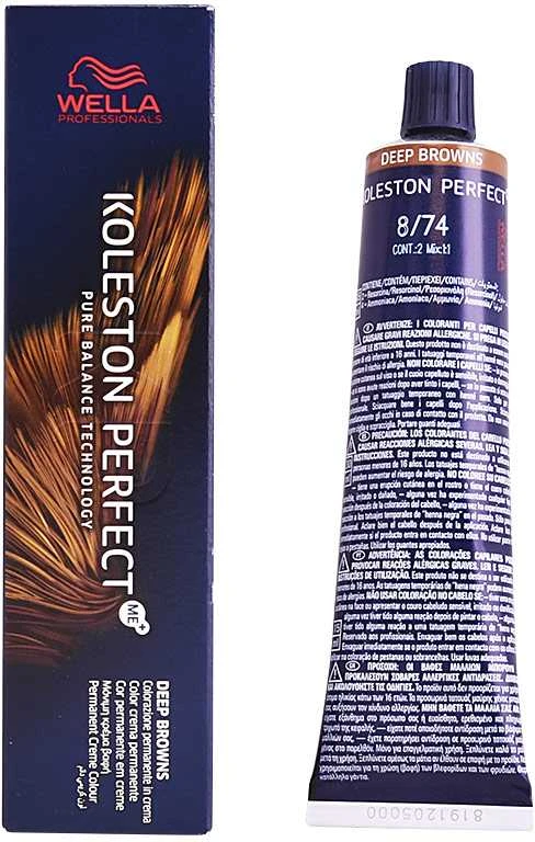 Wella Professionals Koleston Perfect Me+ ilgalaikiai plaukų dažai 8/74 šviesiai blondinė kaštoninė raudona, 60 ml