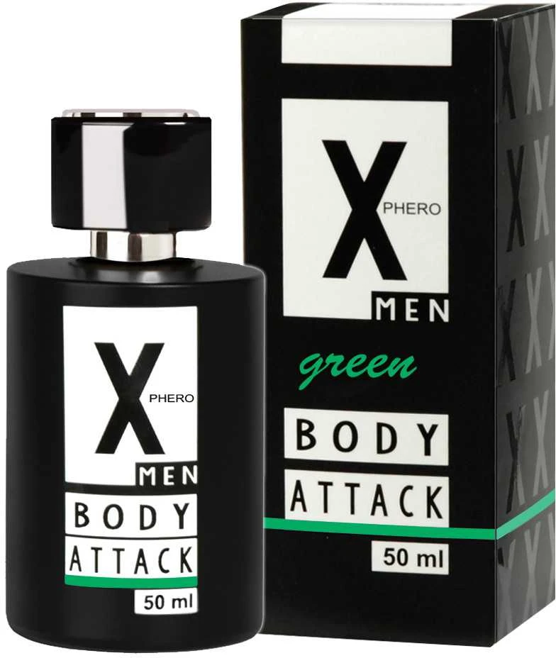X Phero Body Attack Žalias kvepalai su feromonais vyrams 50ml