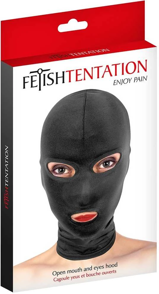 Fetish Tentation Mask pikantiškiems žaidimams Open Mouth and Eyes Hood