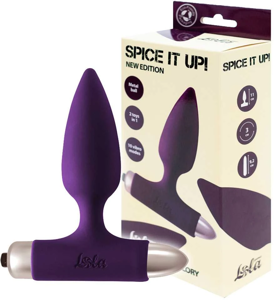Lola Games Violetinis analinis kamštis moterims ir vyrams. Kištukas su viduje judančiu kamuoliuku ir kulka - Vibrating Plug Glory Ultraviolet.