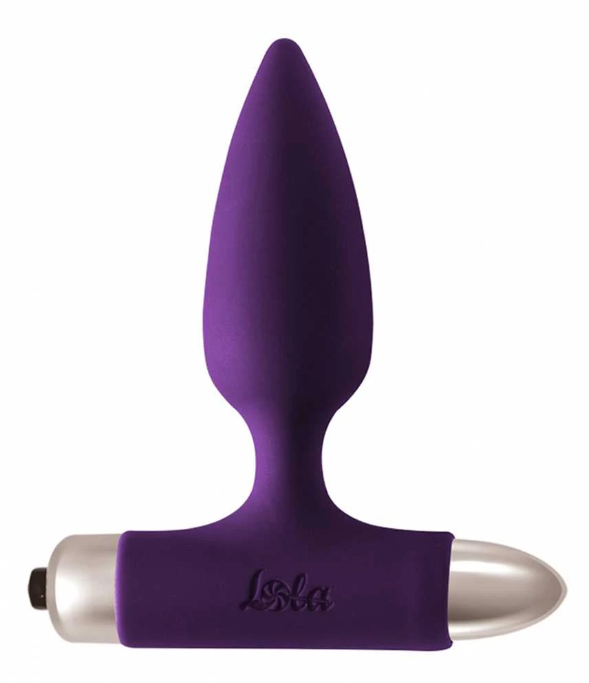 Lola Games Violetinis analinis kamštis moterims ir vyrams. Kištukas su viduje judančiu kamuoliuku ir kulka - Vibrating Plug Glory Ultraviolet.