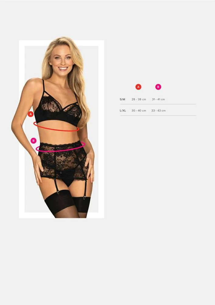 Obsessive - Peonesia 3 Pcs Set Juodas S/M 3 dalių apatinių komplektas