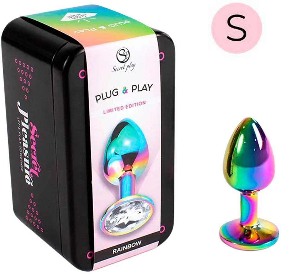 „Secret Play“ metalinis analinis kamštelis su kristalais - „Rainbow“ metalinis užpakalio kamštelis S