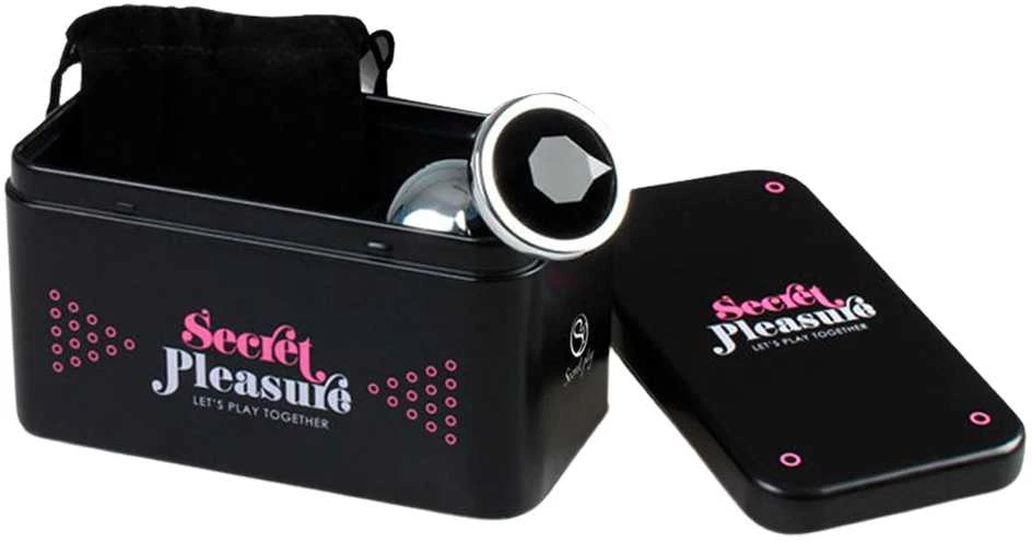 „Secret Play“ jausmingas analinis kamštelis su krištolu elegantiškoje malonumo versijoje - metalinis išangės kamštis Juodas dydis S