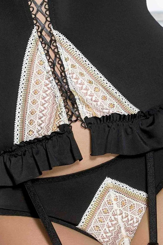 Apatiniai drabužiai-CONNIE CORSET juodas S/M - Casmir