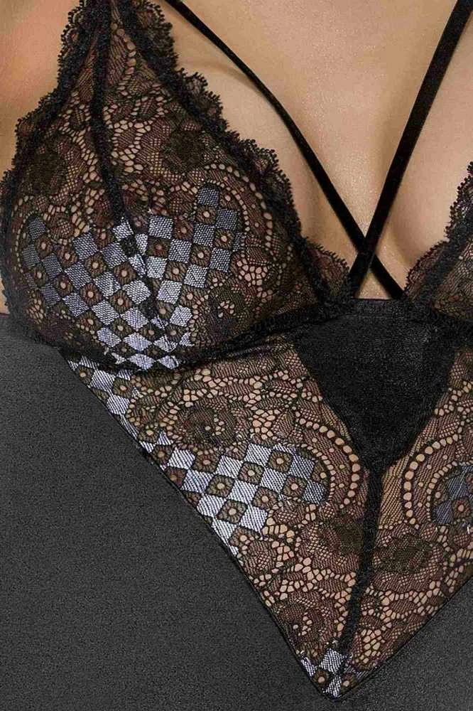 Casmir Prabangi juoda nėriniuota satino palaidinė