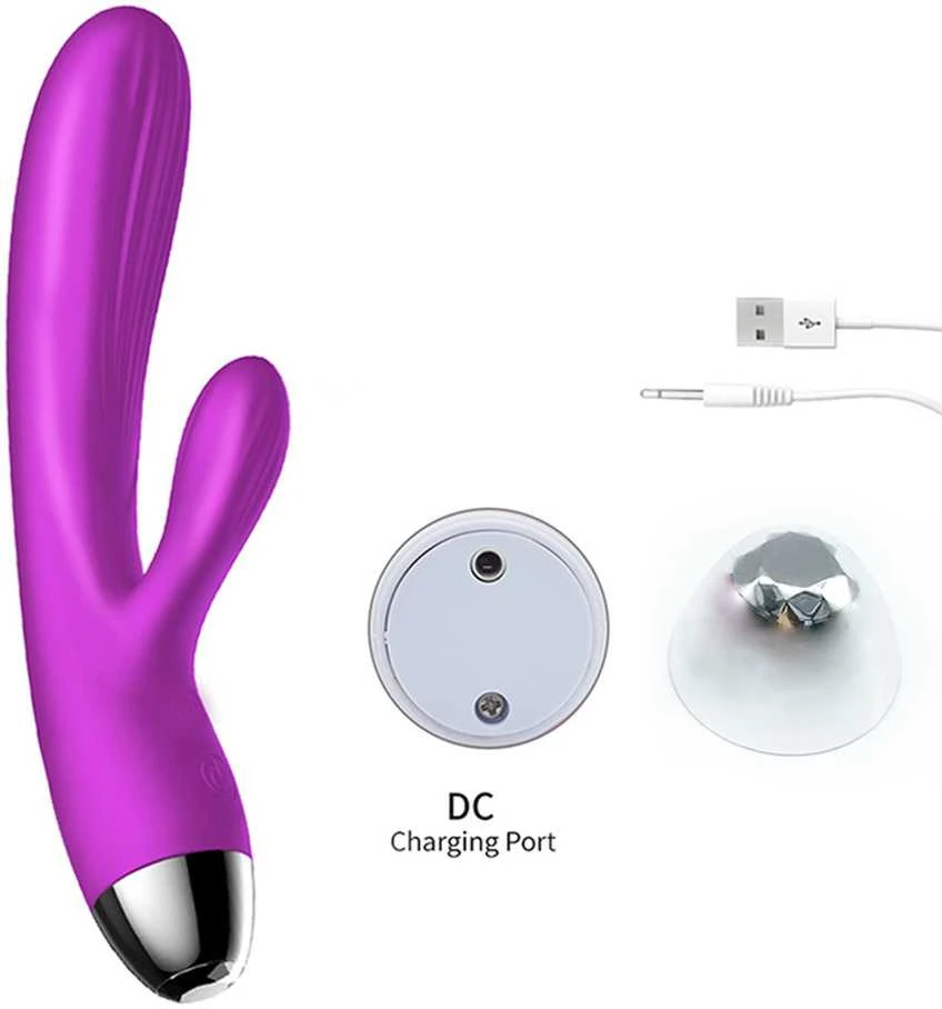 BoT B Series Silikoninis vibratorius ir pulsatorius. Vibruojantis ir pulsuojantis triušio formos vibratorius su šildymo funkcija, violetinis.