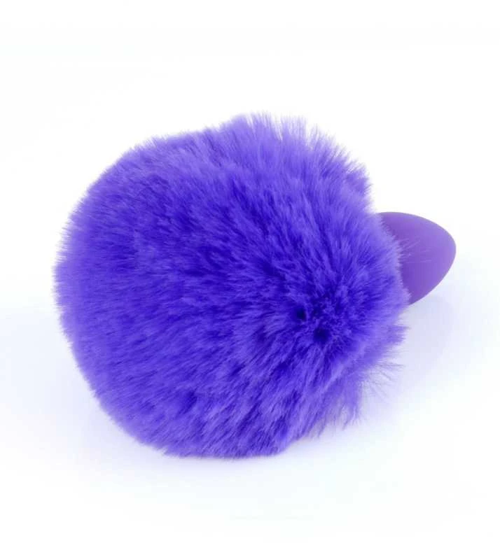 Violetinis pūkuotas analinis kištukas su uodega