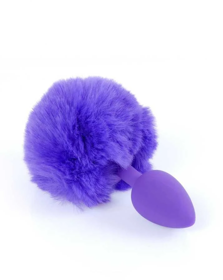 Violetinis pūkuotas analinis kištukas su zuikio uodega