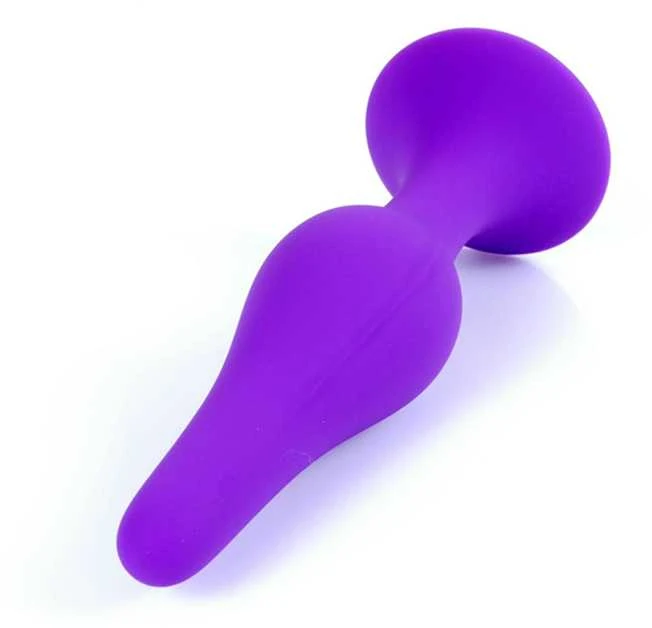 Violetinis silikoninis analinis kištukas su siurbtuku
