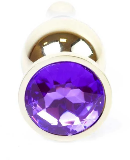 Auksinis analinis kamštis su stambiu violetiniu kristalu