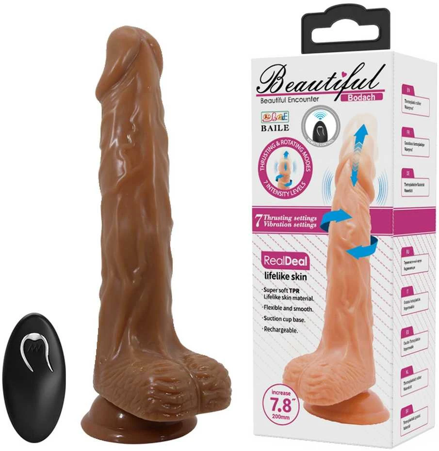 Baile Dildos BAILE - Bodach 7,8'', 7 vibracijos funkcijos 7 sukimo funkcijos Thrusting Belaidis nuotolinio valdymo pultas Siurbimo pagrindas