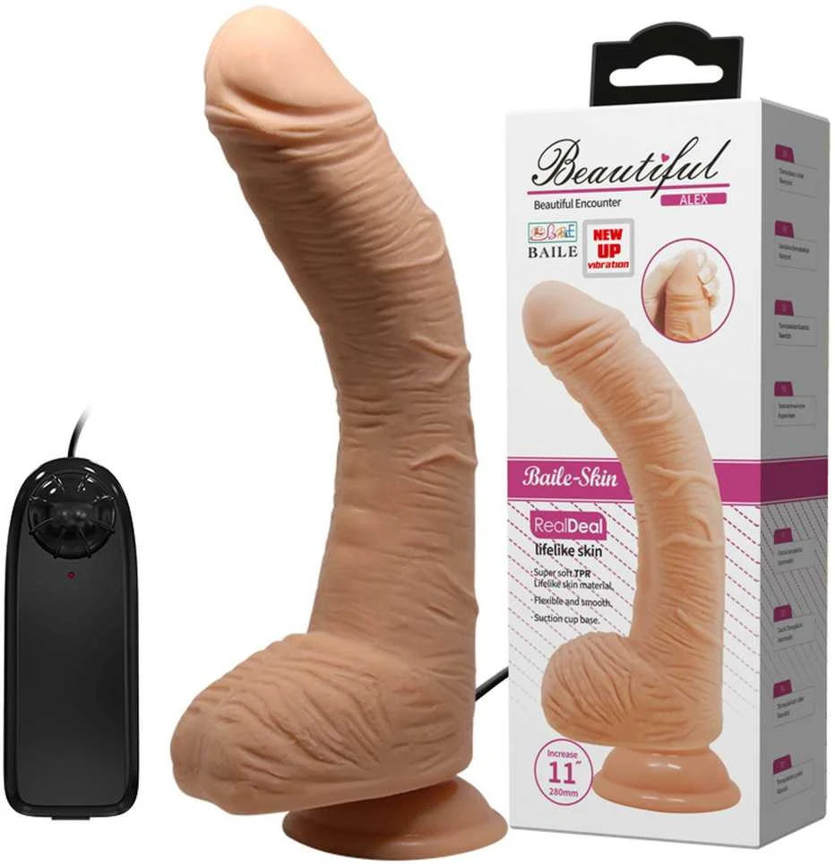 BAILE Dildo lenktas penio siurbtukas nuotolinio valdymo pultelis 28 cm