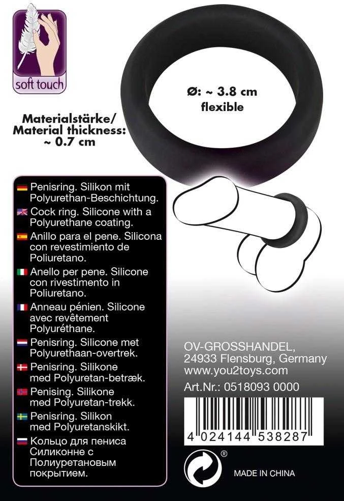 Black Velvets Juodas Velvets Cock Ring 3.8 cm