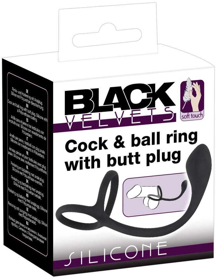 Black Velvets žiedas ir analinis kamštis pakuotėje
