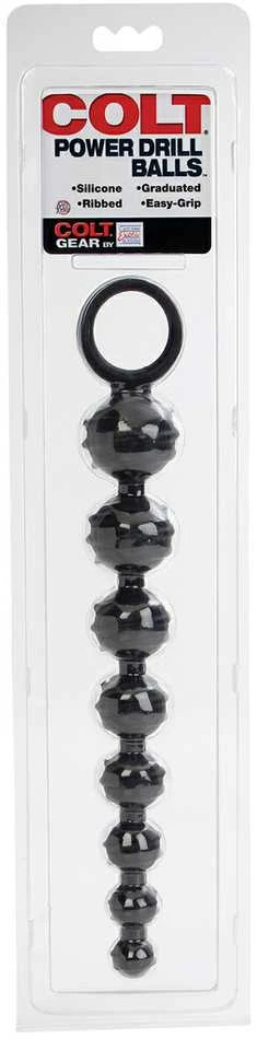 Colt Power Drill Balls juodas analinis žaislas pakuotėje