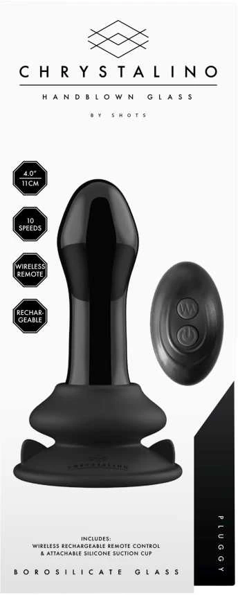 Chrystalino By Shots Pluggy – su siurbtuku ir nuotolinio valdymo pulteliu – 10 greičių – juoda