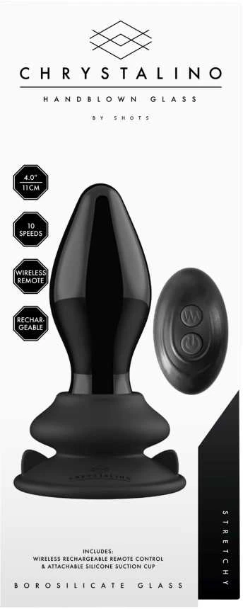 Chrystalino By Shots Chrystalino Glass analinis kamštis su vibracija ir siurbtuku