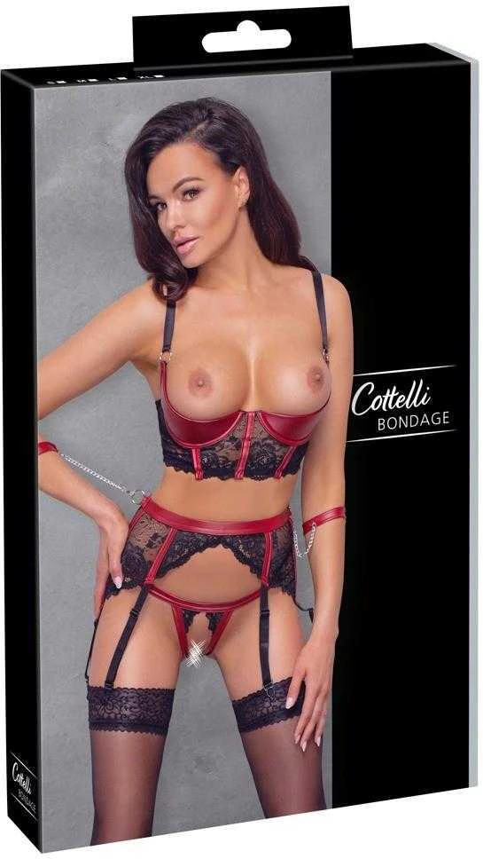Cottelli Bondage Shelf Bra Set juodas/red M