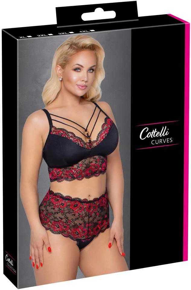 Cottelli Curves Bra and Briefs juodas/red 2XL