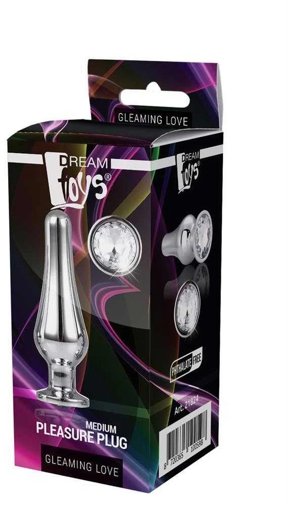 Sidabrinis Pleasure Plug M su kristalu