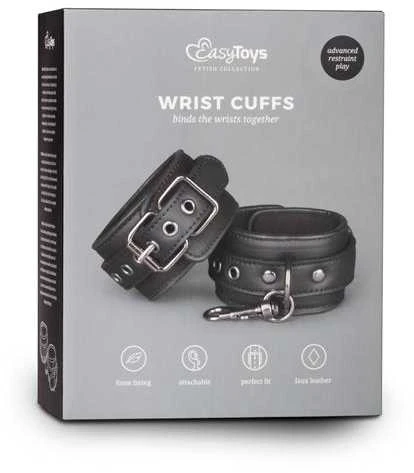 Easytoys Kajdanki-Juodas Leather Handcuffs