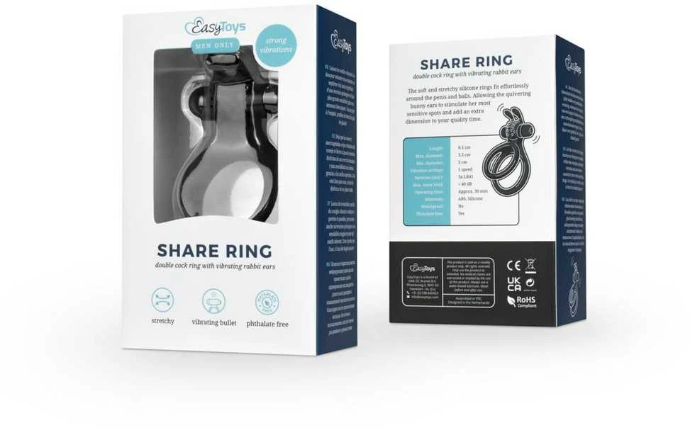 Easytoys Pierścień na penisa dviguba vibracija su triušio ausimis