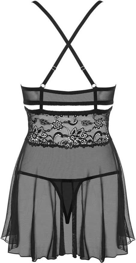 Obsessive - 838-BAB-1 Babydoll & Thong Juodas S/M