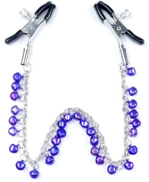 BDSM spenelių spaustukai su violetiniais varpeliais